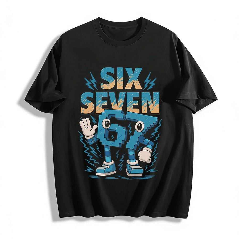 Vintage Cartoon Number 67 Print Casual Short Sleeve T-Shirt Pure cotton T-shirt XXS