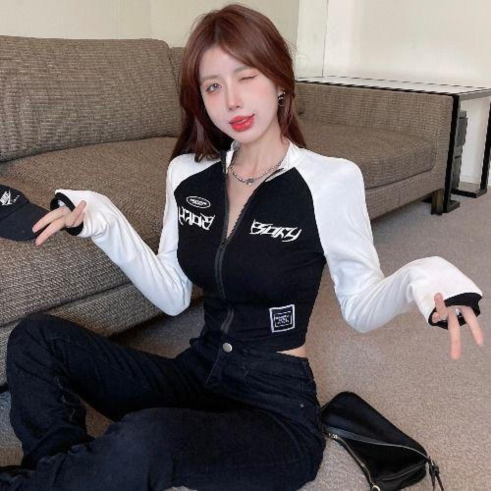 Arbeitskleidung Weibliche Zipper Langarm T-shirts Sexy Frauen Innere Tops String Mädchen Y2K T-shirts Radfahren T-shirt Für Frauen