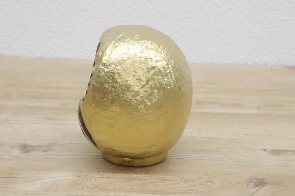 Traditional Japanese Paper Mache Daruma Size 2 Total Gold Doll, (12cm Length),