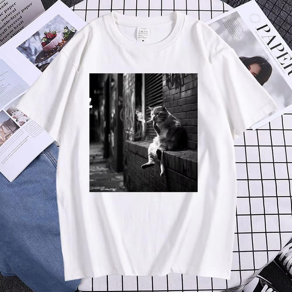 

Camiseta de gato divertida para fumar camiseta de moda retro clásica para mujeres 4XL