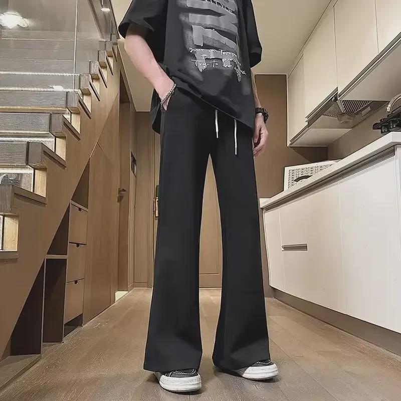 Unisex Summer Retro Wide-Leg Drawstring Sweatpants - Slightly Flared Drape, Floor-Length Sports Trousers