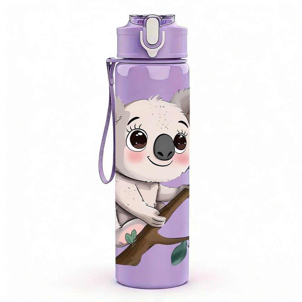 1PC Cute Koala On Eucalyptus Branch Print 750ml Color Plastic Sports Water Bottle Leakproof Flip Straw Lid Suitable for Sports Office Home Use
