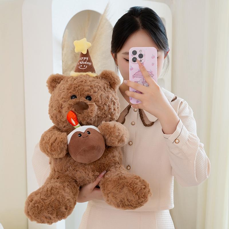 Non-Toxic Cute Bear Stuffed Plush Toy Cartoon Animal Teddy Bear Cake Plushies Cushion Dolls Kids Gifts Happy Baby One Birthday Party Decor