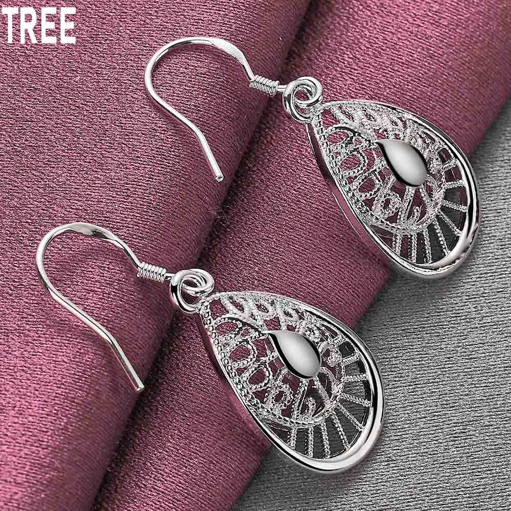 925 Sterling Silver Droplet Shaped Pendant with Piercing Earrings Fashionable Wedding Jewelry