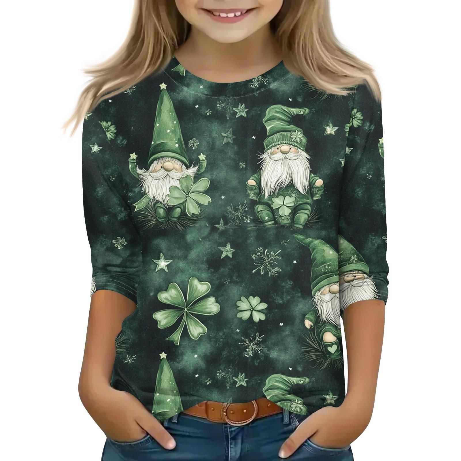 

Топы с принтом для девочек 5-16 лет с круглым вырезом и рукавами 3/4 Футболки Модные топы Наряды Футболки 140