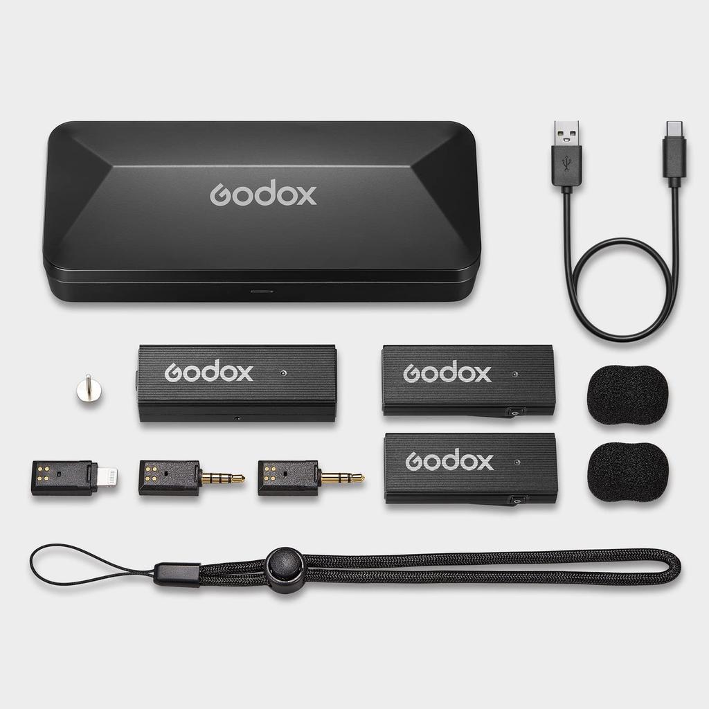Godox MoveLink Mini LT Wireless Pin Microphone with Two Transmitters and One Omnidirectional Audio Instant Storage Charging Neck Clip Compatible with