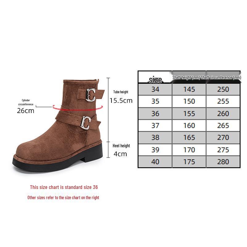 Women's Retro Motorcycle Buckle Boots - 2025 New Skinny Design, Round Toe, Thick Sole, Chunky Heel, Height Increasing, Mid-Calf, Autumn/Winter Style.