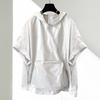 Men Summer T-shirt Hooded Big Patch Pocket Zipper Closure Oversized Pure Color Baggy Short Sleeves Mid Length Streetwear Hip Hop Sport Hoodie