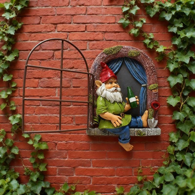 Drinking Dwarf Window Hanging, Creative Outdoor Garden Tree Hanging, Home Wall Decoration, Resin Handicrafts