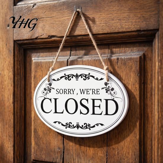 Rustic Hanging Business Sign Wooden Open Closed Sign, Double-Sided Door with Vintage Reversible Office Frame, Waterproof Storefront Indicator,