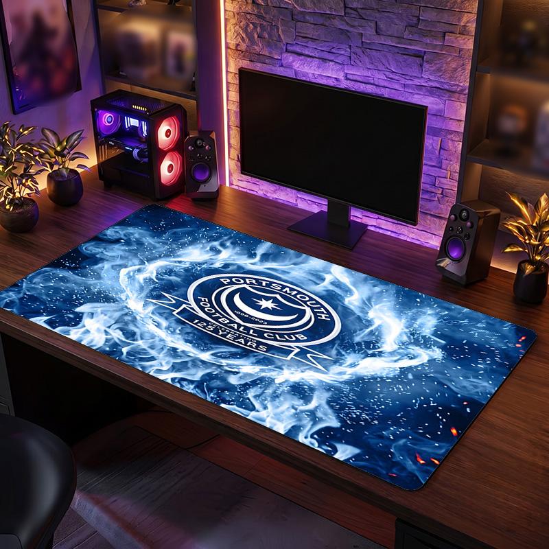 Portsmouth FC Theme Pattern Mouse Pad, Soccer Logo Design XXL Gaming Desk Mat Non-Slip Computer Mouse Pad