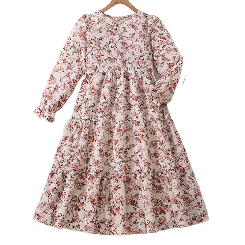 Girl Long Sleeves Floral Print Dress Children Kid Casual Princess Dresses Clothes