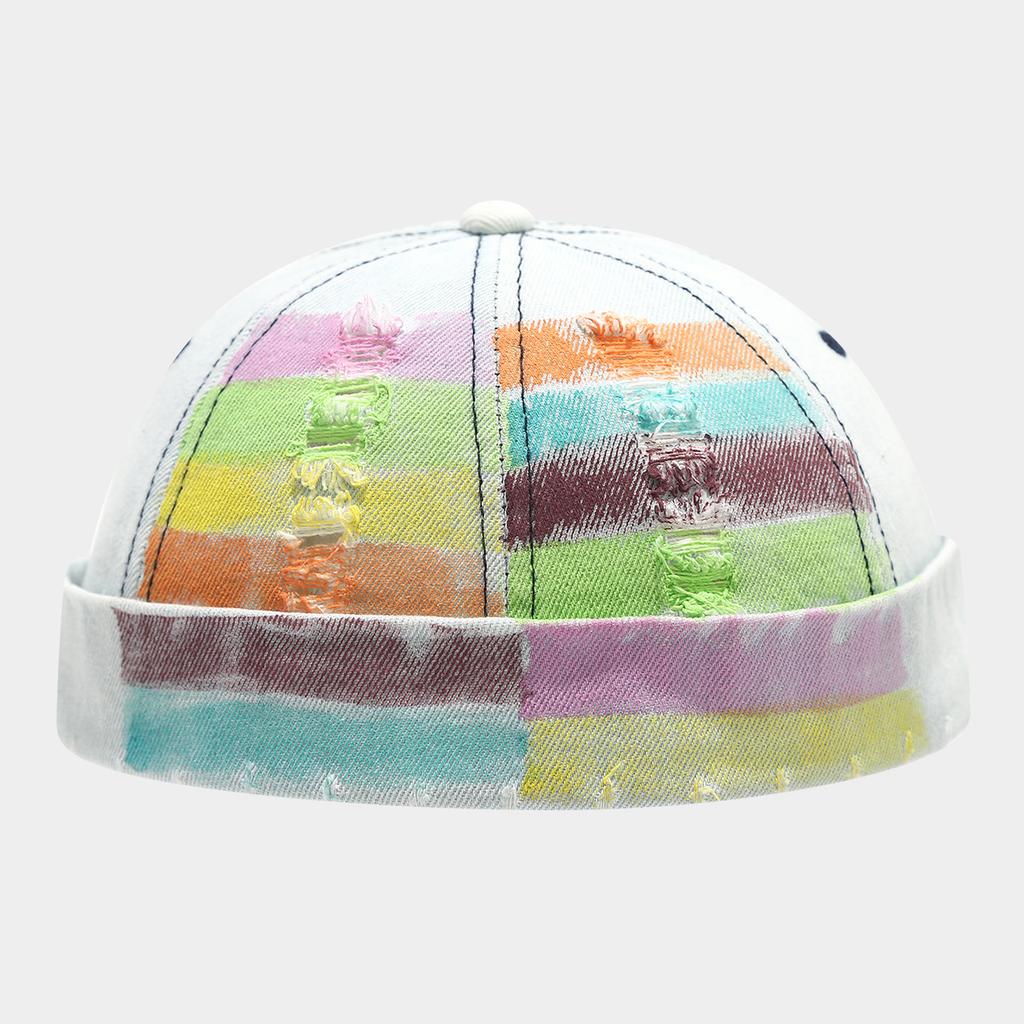 Denim Docker-Kappe ohne Schirm Riss-Stil Loch Schirmlose Kappen Verstellbar Bunte Linien Hüte Unisex Erwachsene Retro Hip Hop Straße
