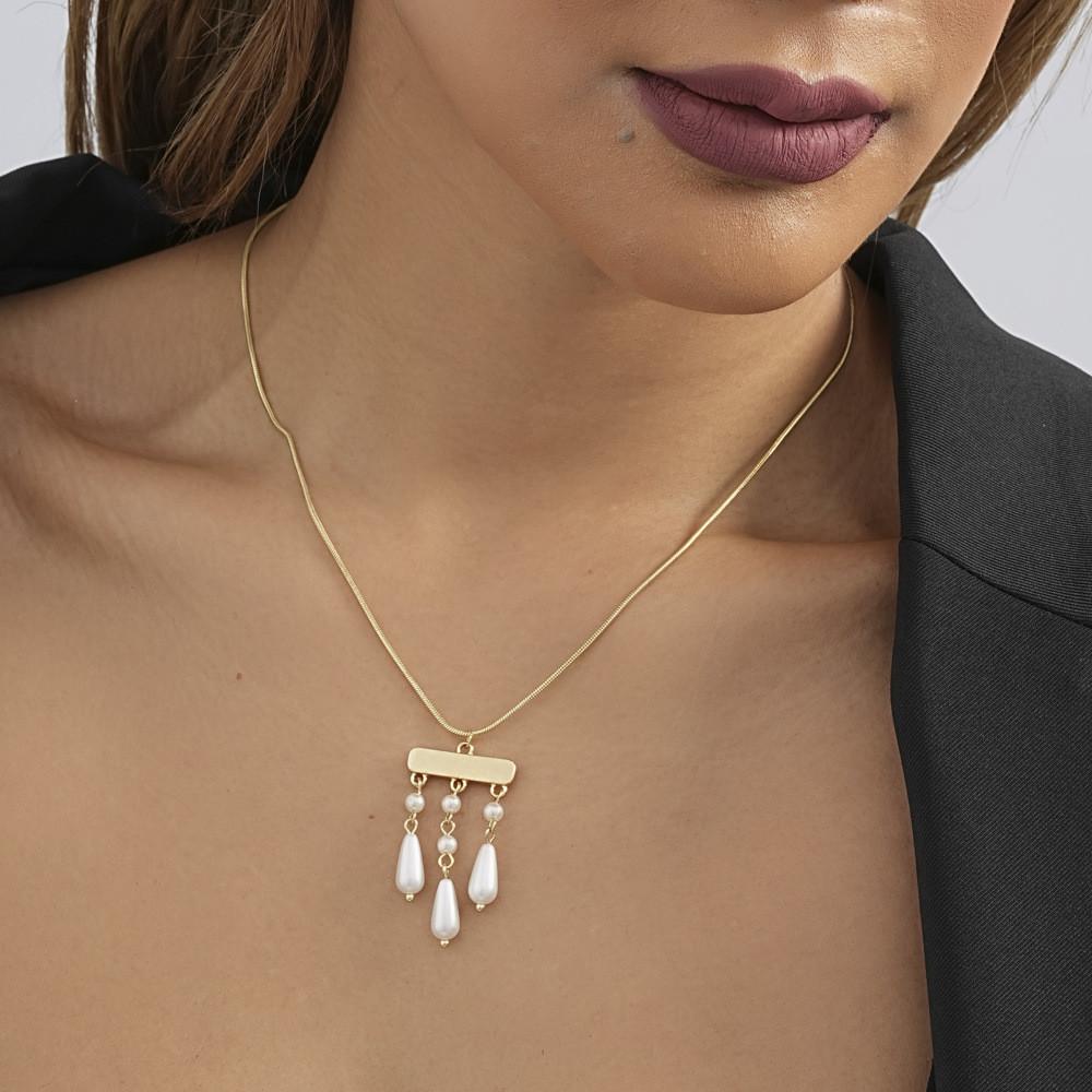 Stylish Geometric Alloy Necklace Featuring Trendy Pearl Pendant And Chic Tassels
