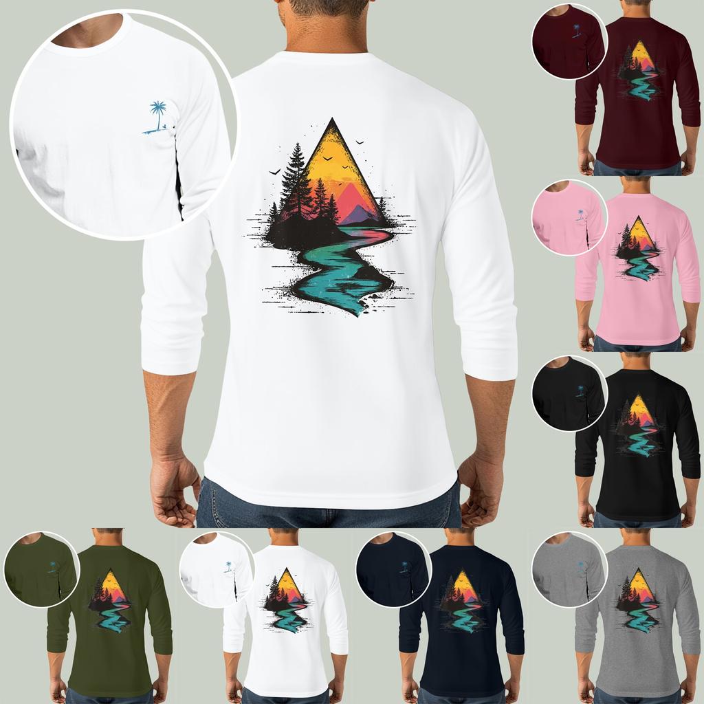 Men's Casual and Fashionable Printed Collar Three-quarter Sleeve Top T-shirt