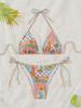 2024 Triangle Cup Printed Lace-Up Bikini Swimsuit for Women