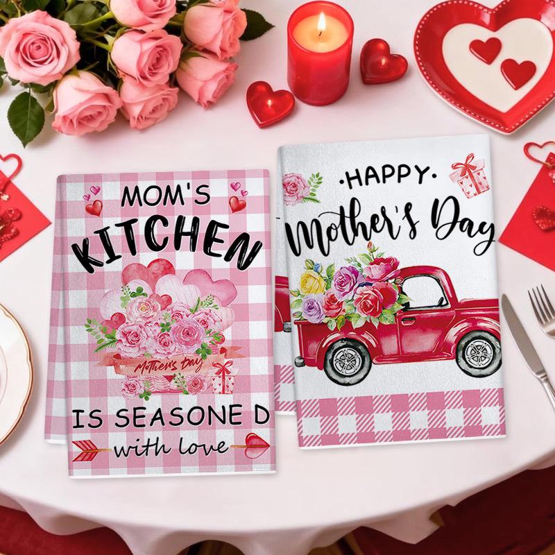 Mother's Day Pink Plaid Floral Kitchen Dishcloth Gift