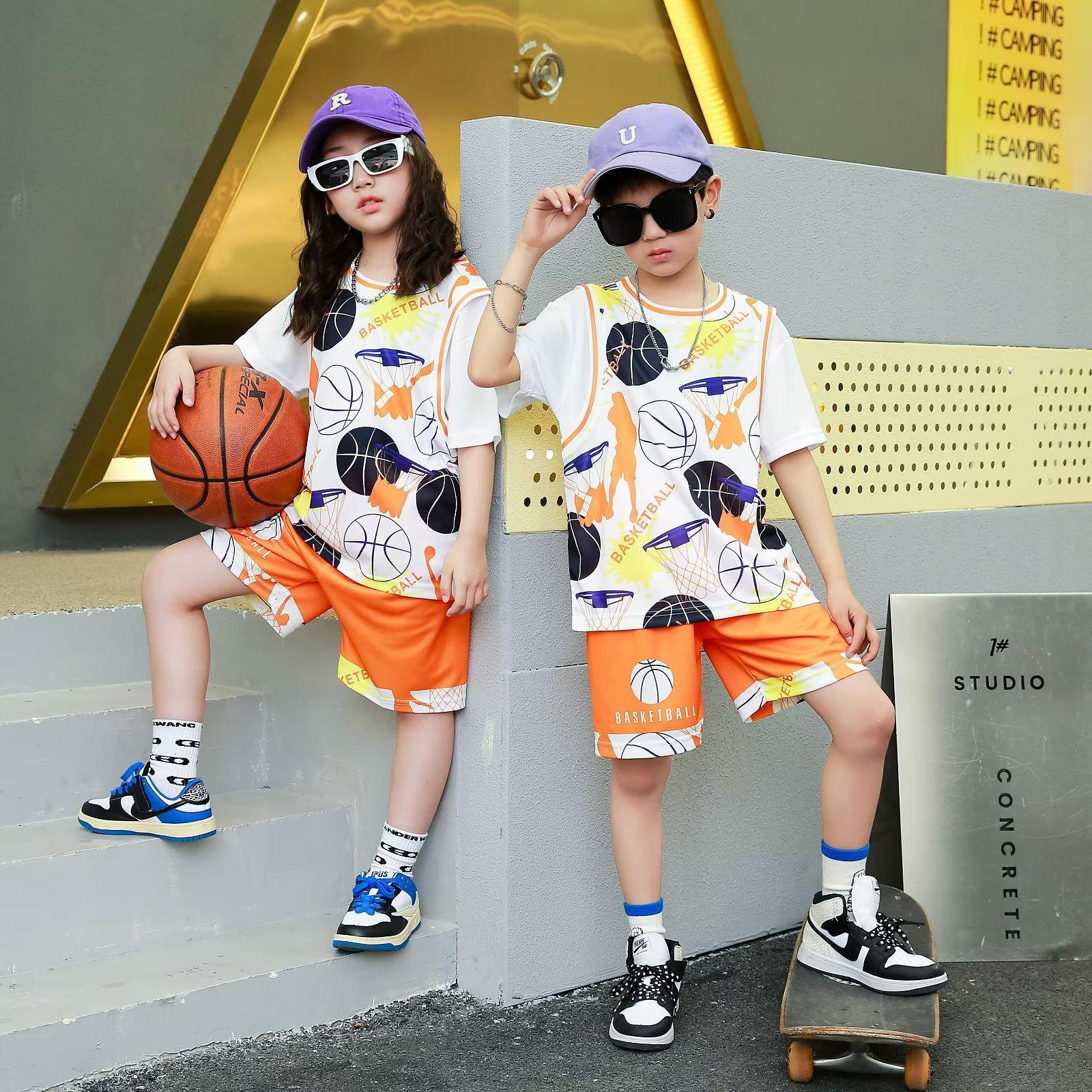 

Children s jerseys Basketball jerseys Summer short-sleeved program performance jerseys Sports and leisure suits Student game training shirts 30 (height 160-165cm) помаранчевий