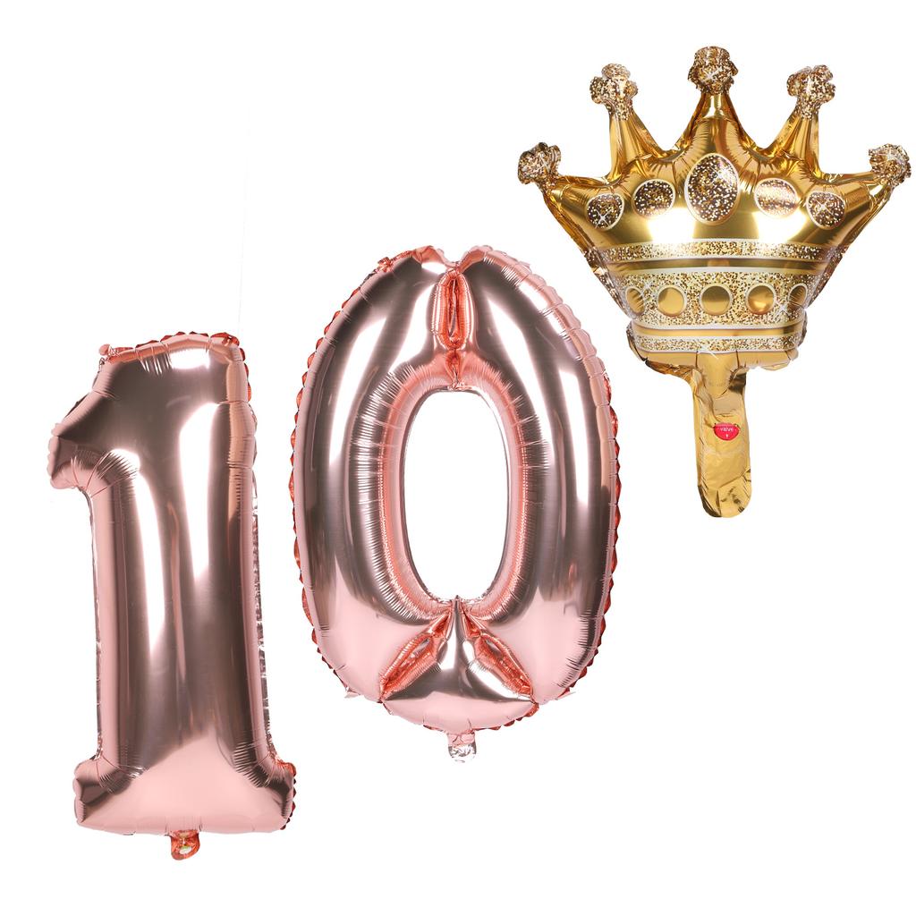 Μπαλόνια Αλουμινίου Ροζ Χρυσά Αριθμοί Στέμματα Αυτοκόλλητα για Διακόσμηση Πάρτι Γενεθλίων