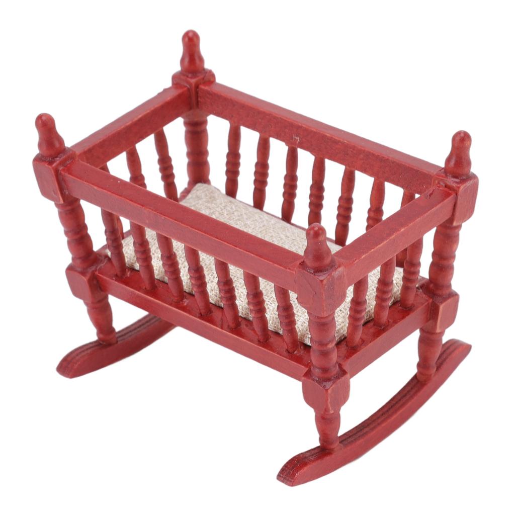 Miniature Baby Crib Safe Exquisite Glossy Vivid Red Wooden Doll House Crib for 1:12 Dollhouse