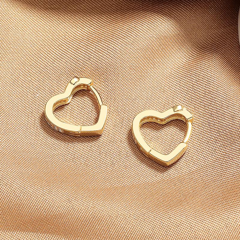 Micro-Inlaid Zircon Love Ear Buckle Earrings Women'S Niche High-End Drip Glaze Small Peach Heart Accessories