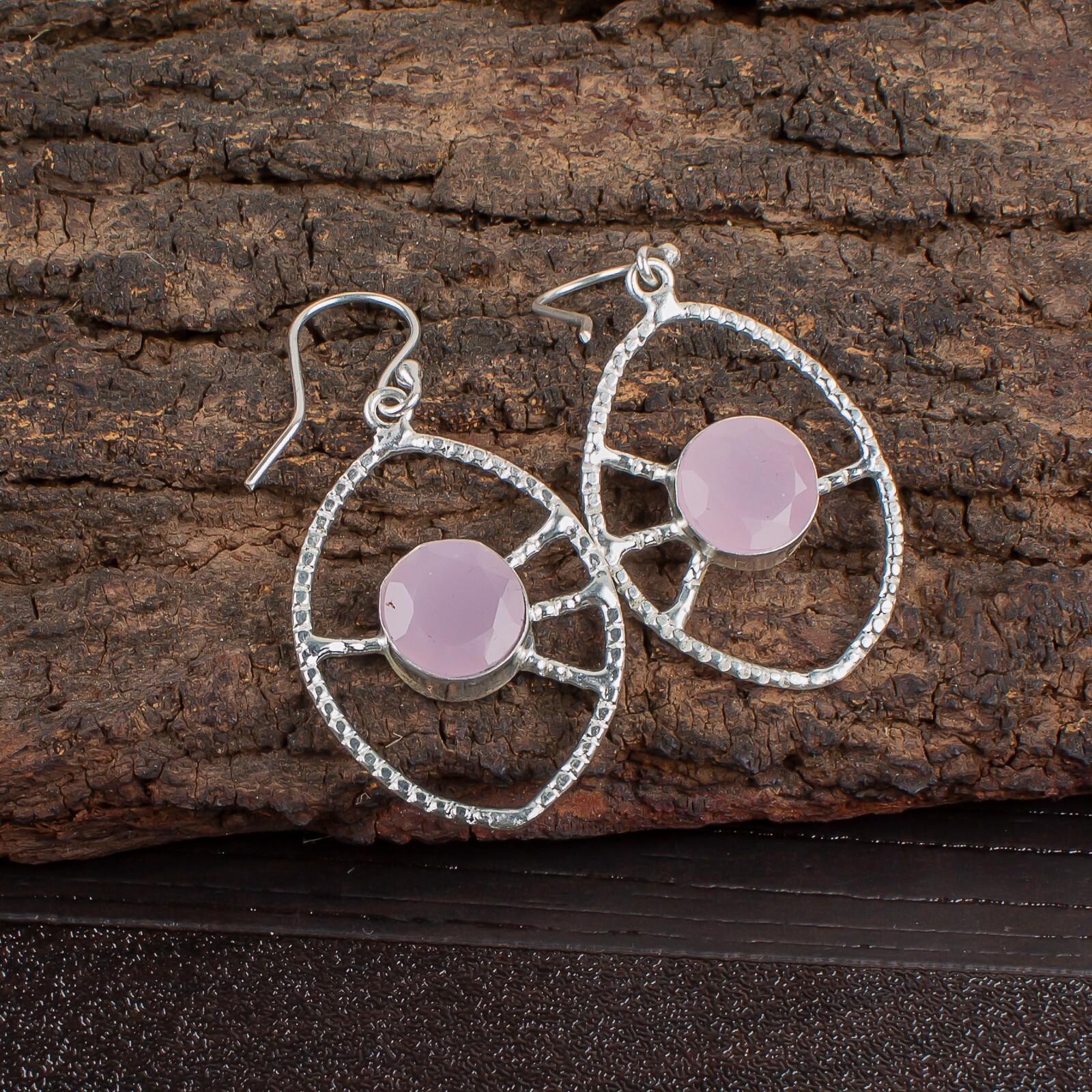 

Rose Chalcedony Gemstone 925 Sterling Silver Jewelry Handmade Earrings 2.00 EE-52-14