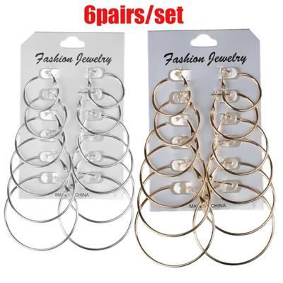 6 Pairs Punk Hoop Earrings Set Big Circle Earrings Jewelry for Women Girls Ear Clip Earring Ear Ring