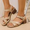 Fashion Elegant Pu Leather High Heels Sandals Women Summer Ankle Buckle Square Toe Sandles Woman Corss Straps High Heel Shoes Ladies