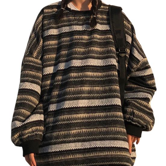 

Жіночий светр у смужку у вінтажному стилі, мішкуватий, оверсайз, осінній светр для повсякденного носіння XL чорний