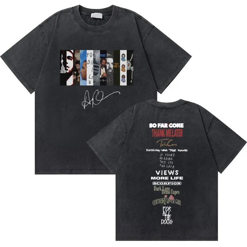 Washed Vintage Rapper Drake Take Care Album Graphic T Shirts Men Hip Hop Retro Tshirt Mens Fashion Casual Oversized Tee Shirt