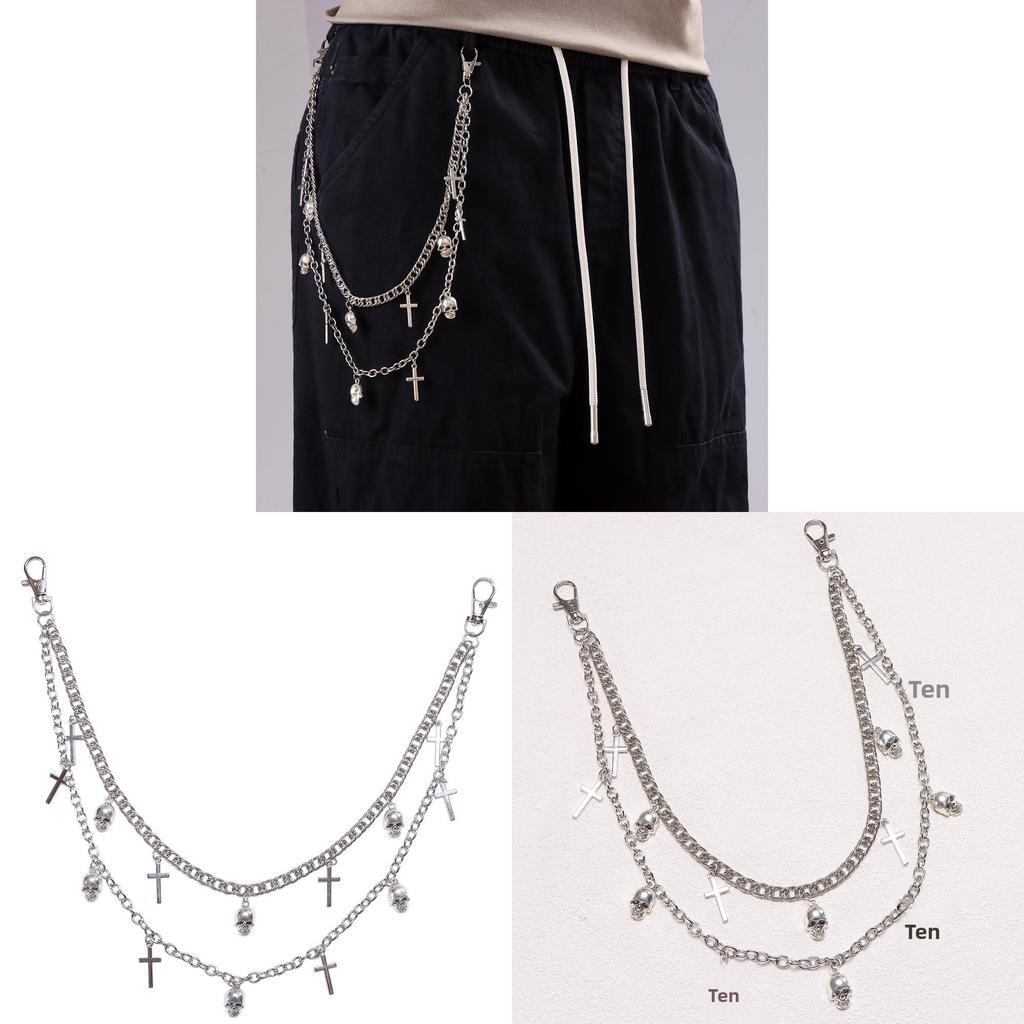 Metal Skull Cross Pendant Hip Hop Belt Chain For Men And Women