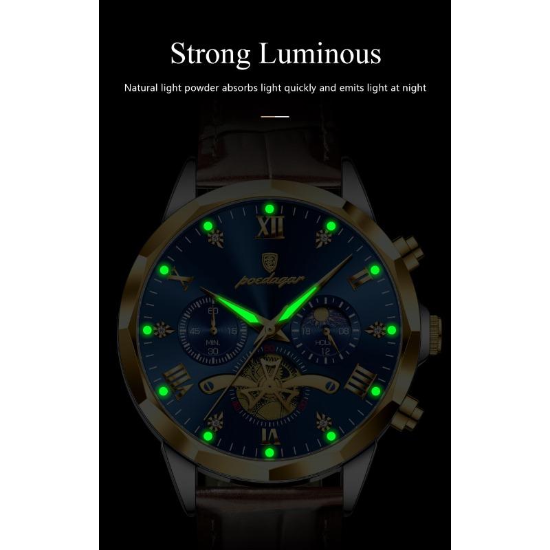 POEDAGAR Militarny Luksusowy Męski Zegarek na Rękę Kwarcowy Wodoodporny Luminescencyjny Chronograf Skórzany Zegarek Zegarki Sportowe Męski Reloj