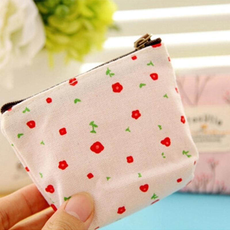 Practical Headset Holder Wallet Flower Printed Coin Purse Women's Fabric Purse Coin Bag with Convenient Fastening