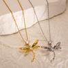 DIEYURO 316L Stainless Steel Hollowed Out Animal Dragonfly Zircon Pendant Necklace For Women New Trend Fashion Neck Jewelry Gift