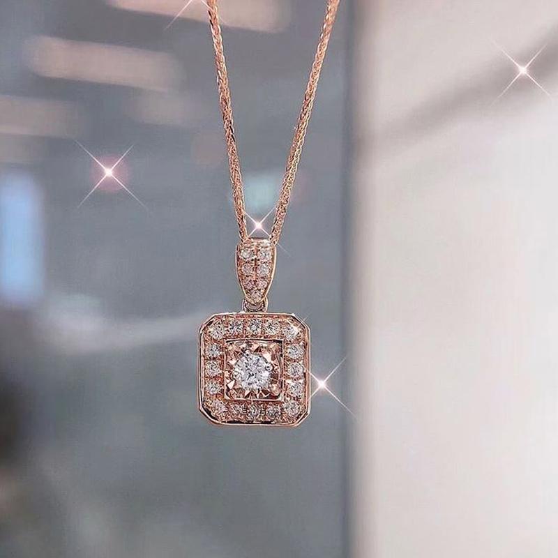 Huitan Geometric Square Shaped Pendant Necklace for Women  Color/Rose Gold Color Fashion Versatile Female Necklace Jewelry