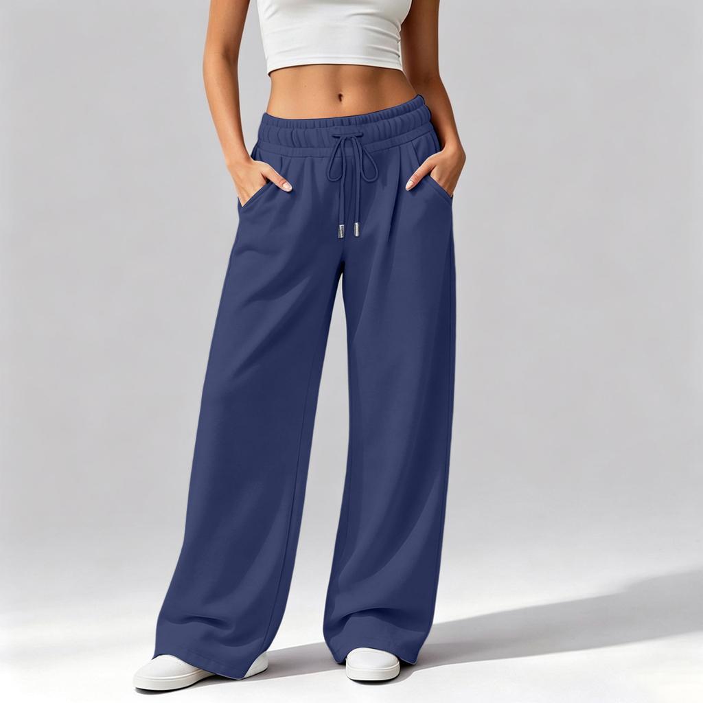 Women's Casual Loose Fit Wide Leg Pants with Pockets Comfortable Winter Long Trousers