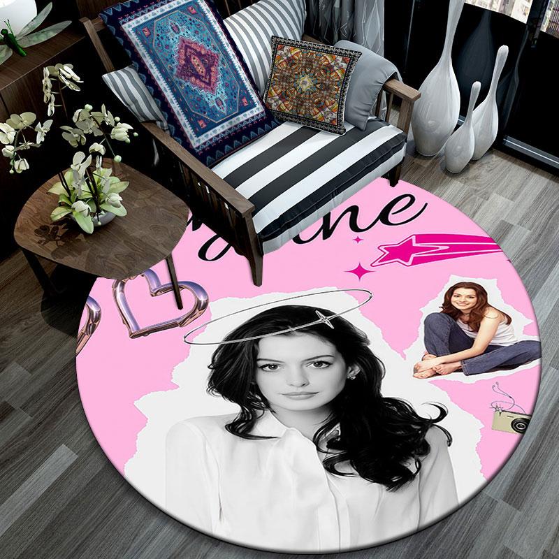 Anne Hathaway Pattern Round rug,Carpet Rug for Living Room Bedroom Playroom ,Non-slip Floor Mat,Holiday Gifts and Birthday Gifts.