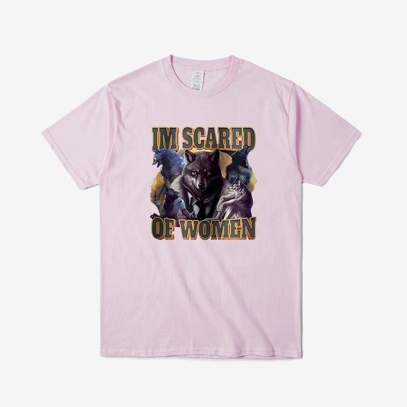 

2025 Summer and Autumn New I m Afraid of Women Fun printed T-shirt casual sporty short-sleeved men s and women s street tops 4XL