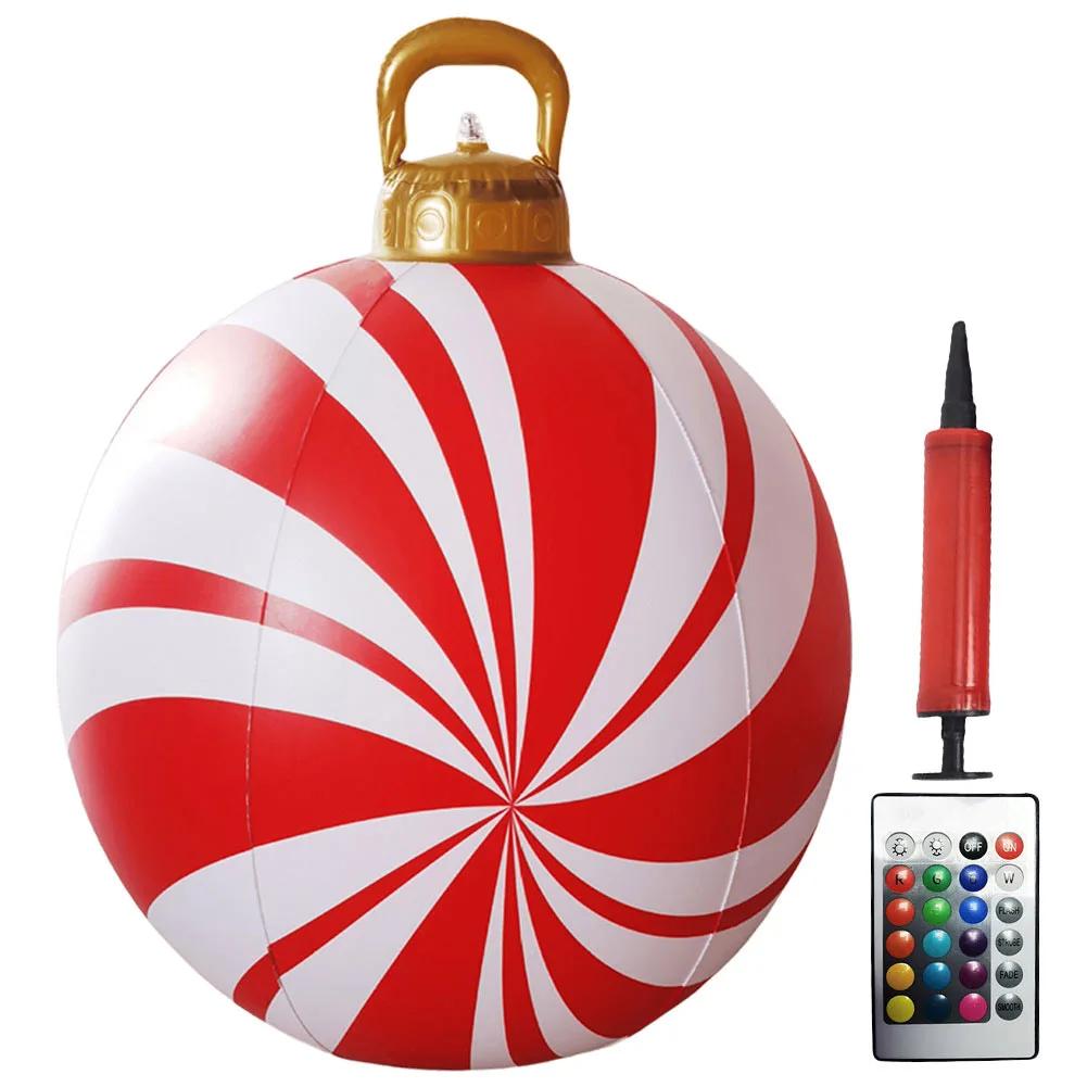 60 см гигантский надувной рождественский шар с принтом и гирляндами, игрушечный шар для украшения рождественской елки, гигантский светящийся надувной рождественский шар