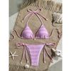 Solid Color Women Halter Three Piece Bikini Swimwear For Beach Swimming