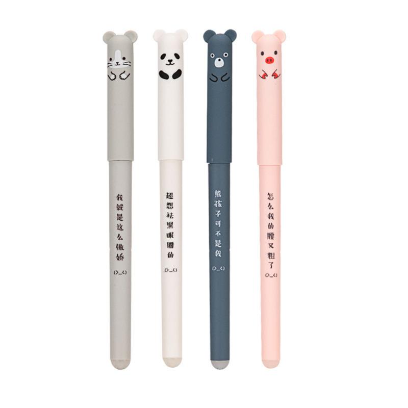 24 Stück 0,35 mm löschbare Gelstift-Minen-Set, 4 Stück Kawaii Cartoon-Stift, 20 Stück Minen für Schüler