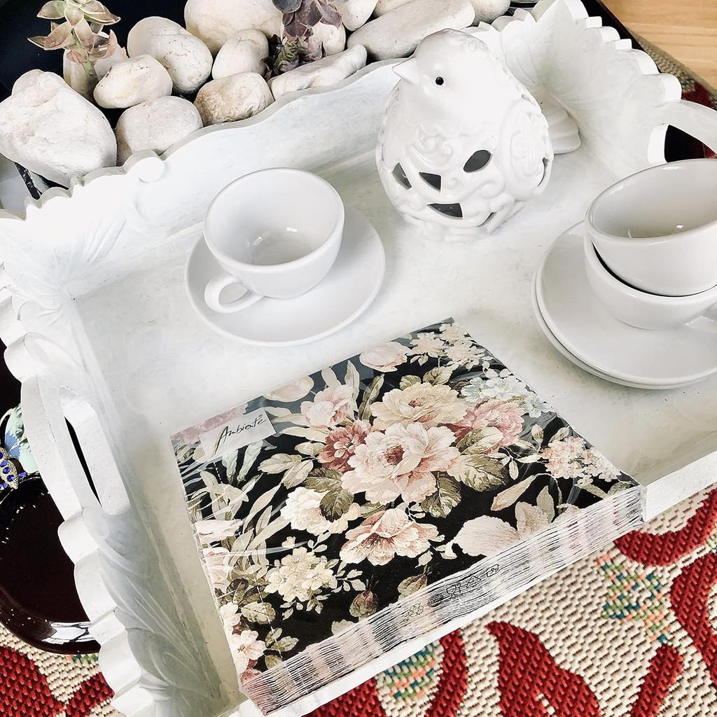 20-ct 6.5 Black Rose Floral Napk for Decoupage - Decorative Paper for Mother's Day, Shabby Chic Dinner - Kate