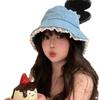 Retro Woman's Denim Bucket Hat, Korean Style, High-End, Versatile, Large Fit for Sun Protection and Slimming Effect
