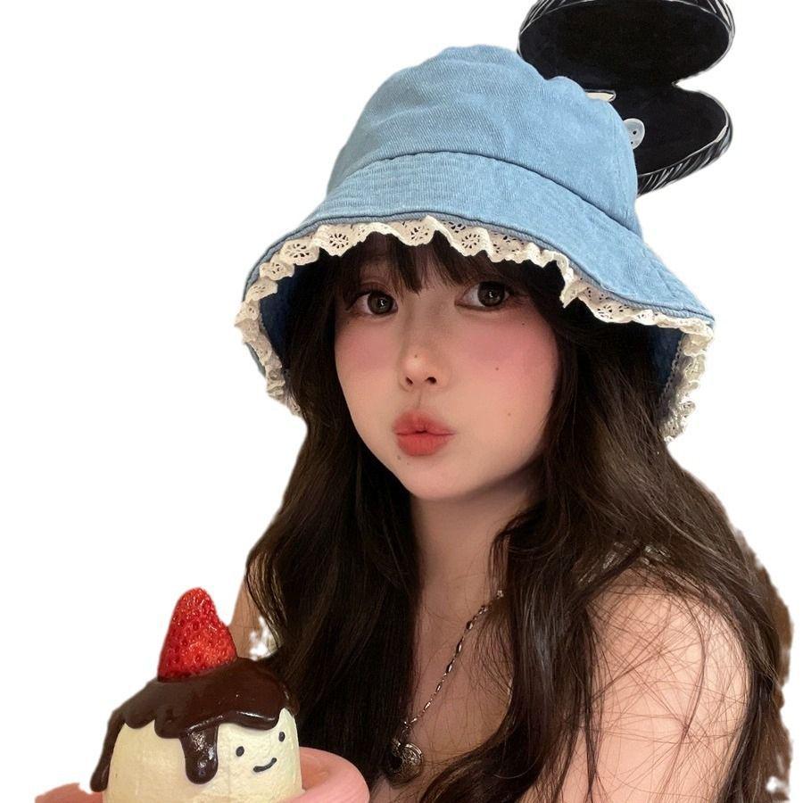Retro Woman's Denim Bucket Hat, Korean Style, High-End, Versatile, Large Fit for Sun Protection and Slimming Effect