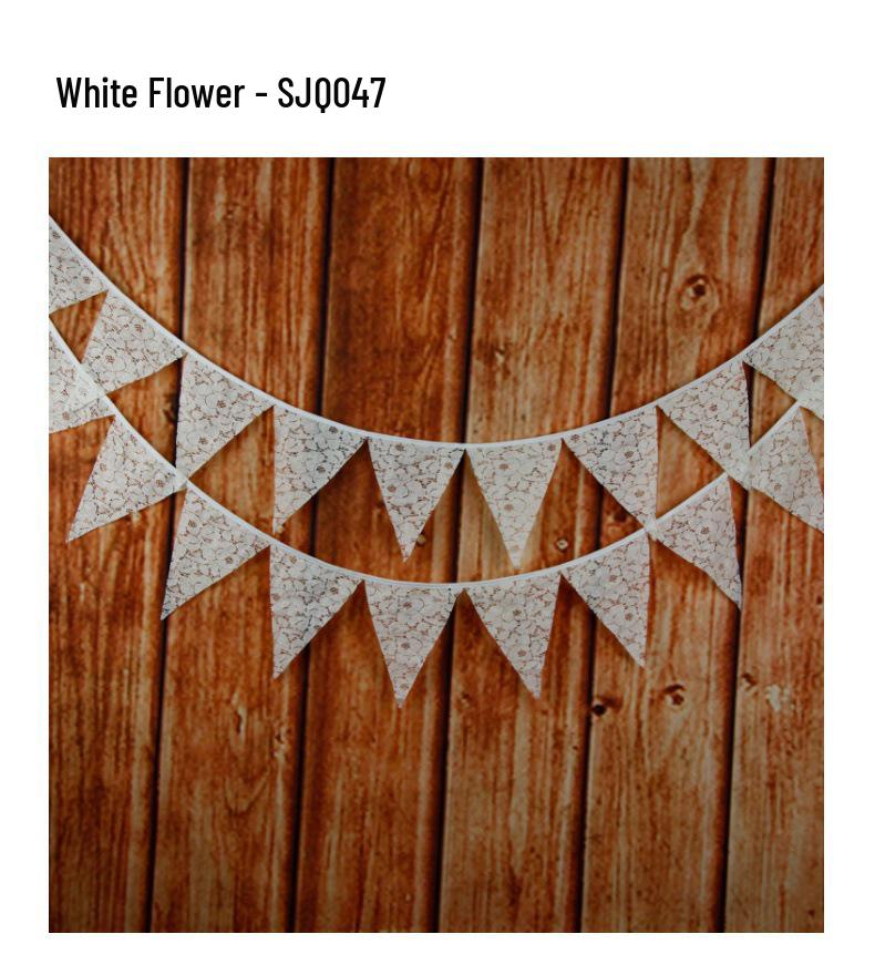 Avrupa Düğün & Parti Süslemeleri İçin Beyaz & Çok Renkli Çiçekli Dantel Üçgen Bayrak Süslemeleri