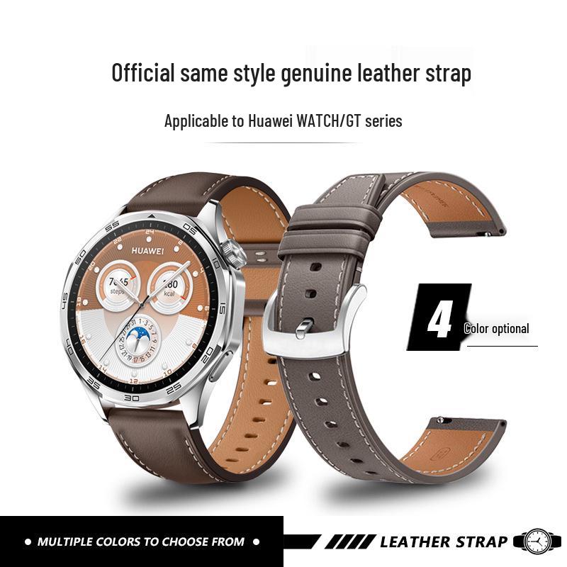Genuine Leather Watch Strap with Flat Pin Buckle for Huawei GT5/4/3 Pro, 22/20/18mm