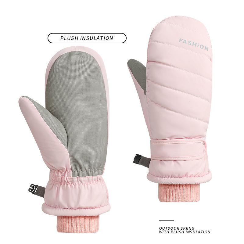 Winter Warm Ski Gloves Waterproof Anti Slip Windproof Thermal Fleece Lining Snow Gloves for Outdoor Sports Anti-skid Mittens розовый