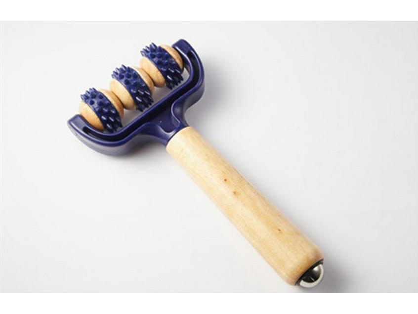

Wooden Three-Wheel Massager for Back, Abdomen, and Full Body with Handle
