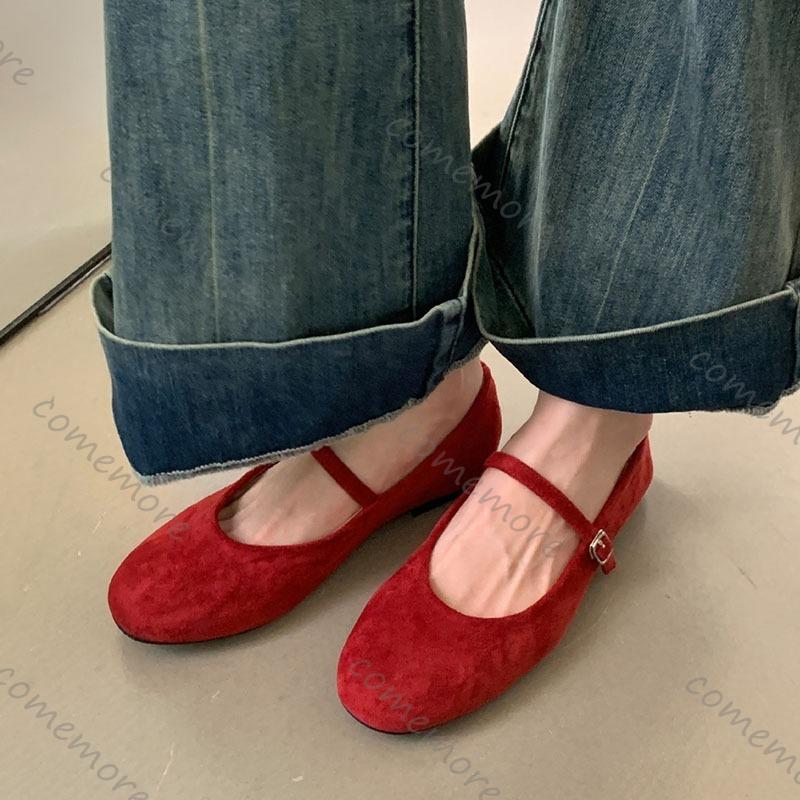 Fashion Comemore Spring New Women Flats Round Toe Shallow Slip On Ladies Casual Ballet Shoes Soft Suede Leather Eelgant Dress Shoes