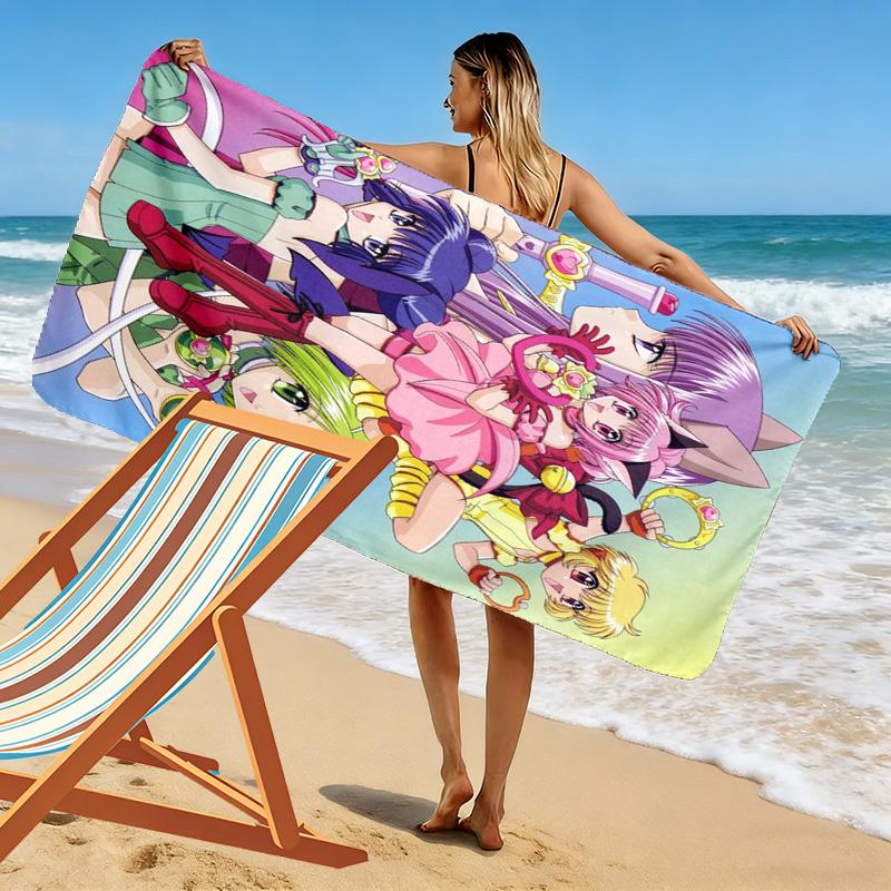 Tokyo Mew Mew Print Beach Towel, Large Soft Quick Dry Towel for Beach Camping Swimming